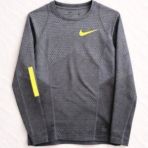 Nike Pro Hyperwarm Fitted Long Sleeve Compression Top Gray Neon Yellow Small